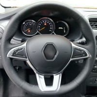 Оплетка на руль из натуральной кожи Renault Logan II 2018-н.в. (для руля без штатной кожи, черная)