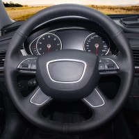 Оплетка на руль из «Premium» экокожи Audi Q5 (8R) 2012-2017 г.в. (без подрулевых лепестков, черная)