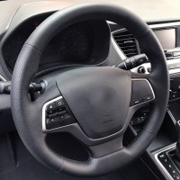 Оплетка на руль из натуральной кожи Hyundai Elantra VI 2015-2018 г.в. (для руля без штатной кожи, черная)